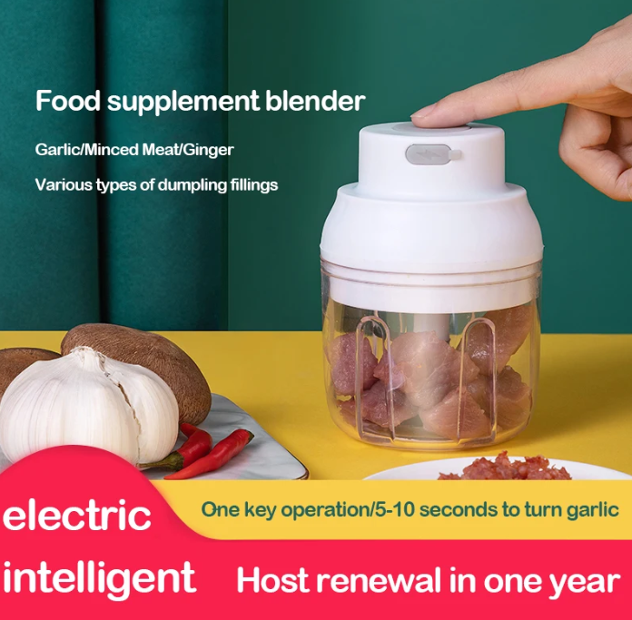 Mini Electric Garlic Chopper Multi-function Food Chopper USB Charging Wireless Garlic Grinder Mincer Cutter for Chopping Vegetables Fruits Onions Garlics Salad Boneless Meat