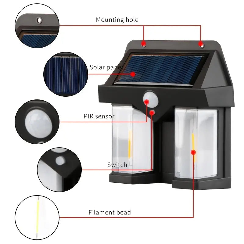 Solar Wall Lamp Outdoor Solar Motion Sensor Light Waterproof Lantern 3000K Warm White for House Garden