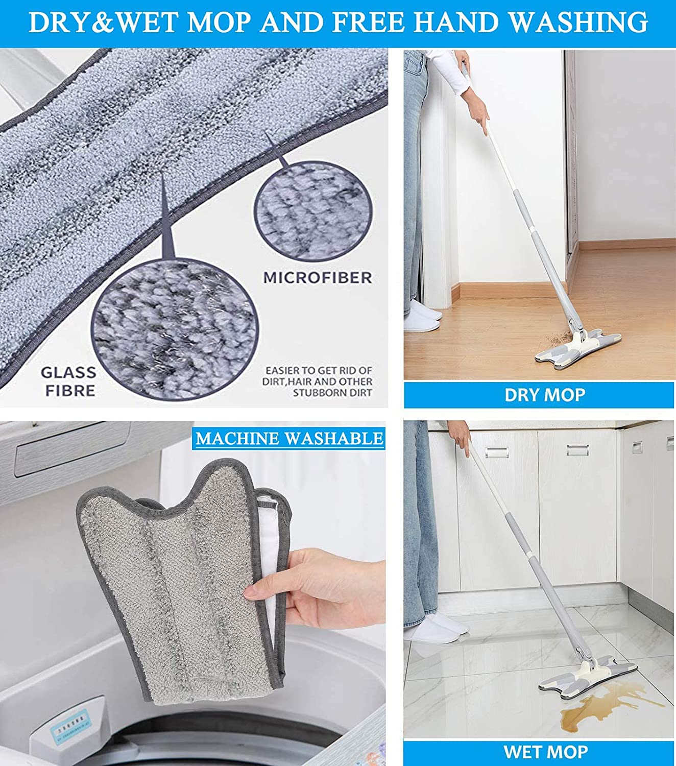 X-type Flat Floor Mop With Replace Cloth Heads 360 Degree Squeeze Mop Hand-free Wash Household Lazy Mop Home Cleaning Tool