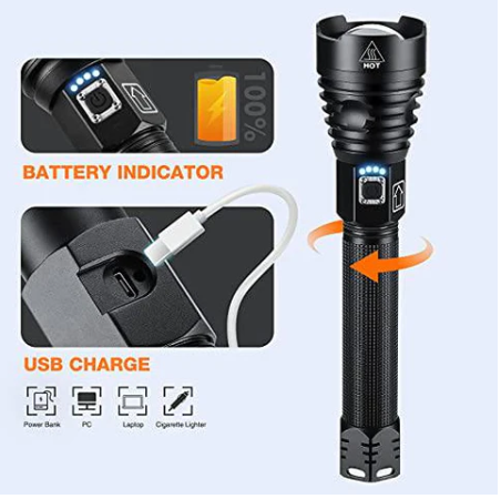 P90 LED Rechargeable Tactical Laser Flashlight – EZEE-Cart.COM