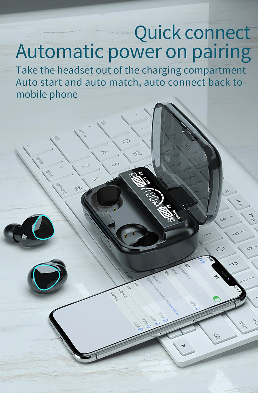 M10 Waterproof TWS Bluetooth 5.1 Earphones Charging Box